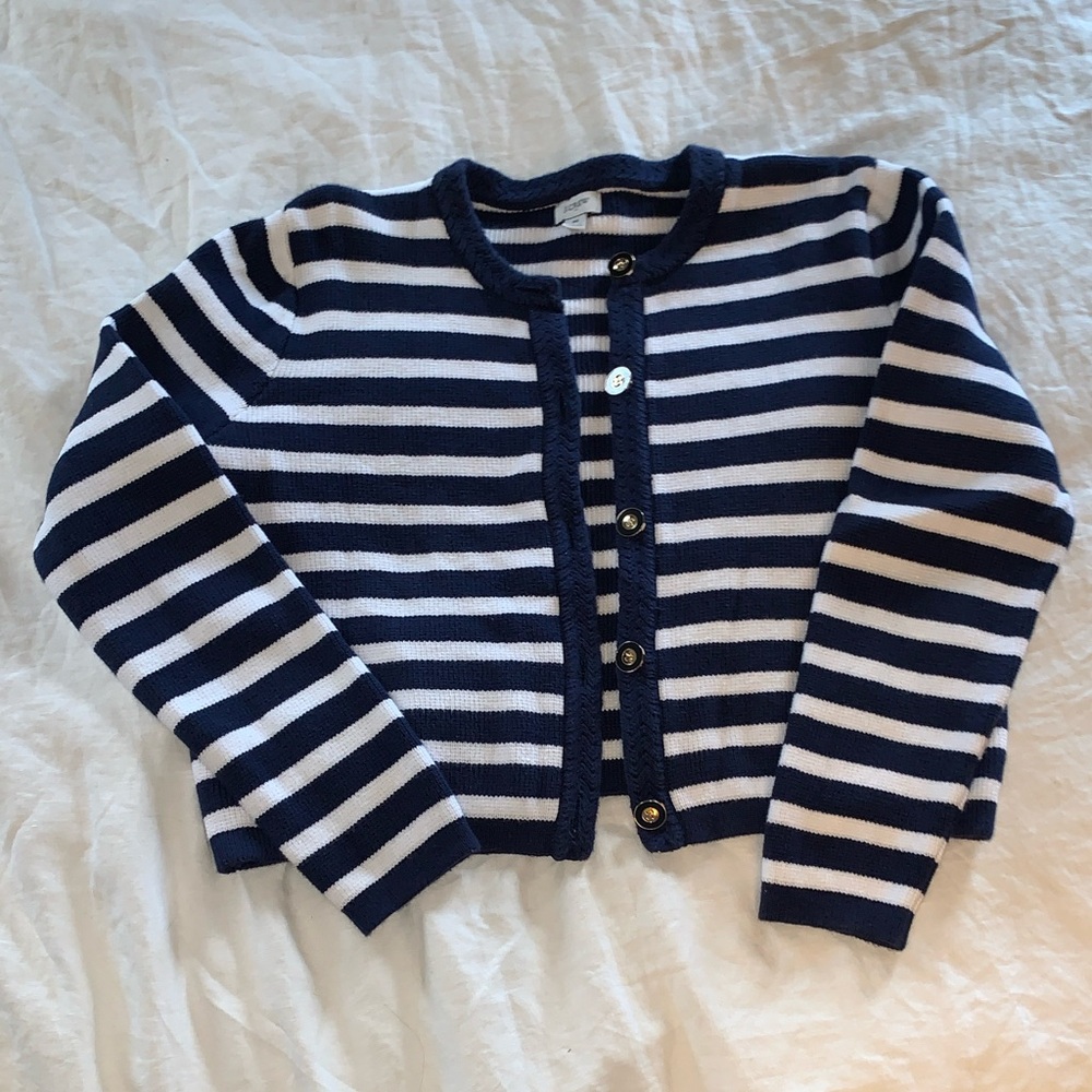 J.Crew Navy and White Striped Lady Jacket Cotton Cardigan